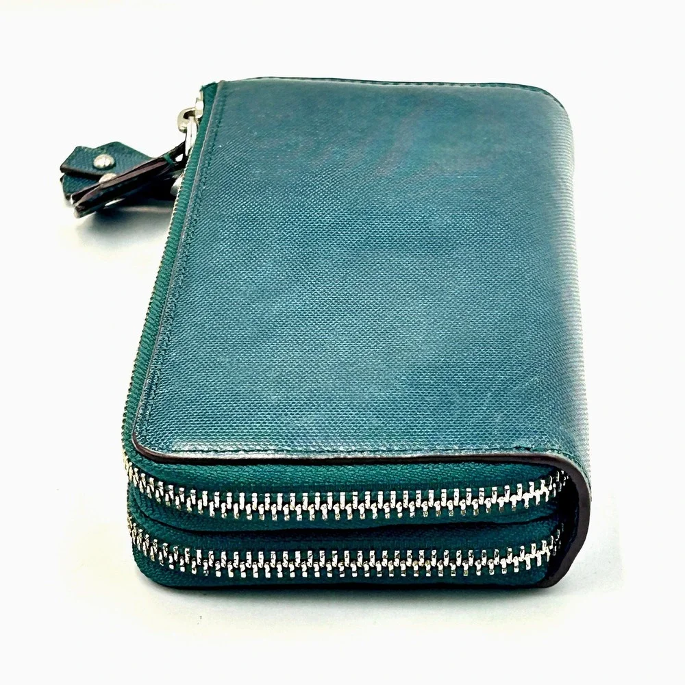 Tumi Zip Around Continental Travel Wallet Womens Leather Teal Lizard Embossed